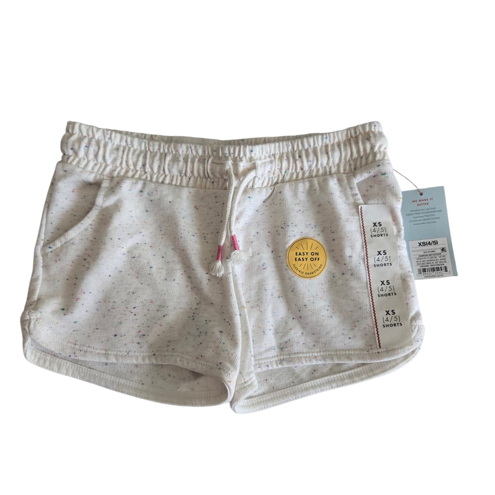 Cat & Jack Girls Knit Pull-On Cream Shorts Speckled Design, Size XS (4-5) NWT